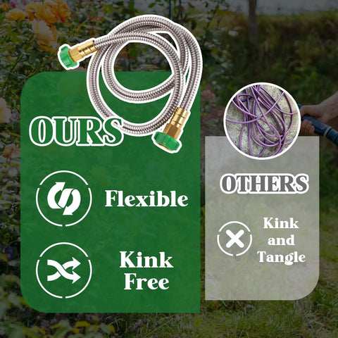 Comparison of 1 Ft Female To Female Garden Hose Connector Heavy Duty Metal Reel with kink-free design vs tangled hose