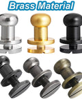 Six Pack Of Solid Brass Ball Stud Rivets For Leather Goods And Bags Hella Durable Metal Buttons For Diy Apparel Mods And Dope Rugged Style Upgrades For All Your Gear in various colors.