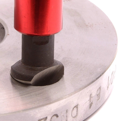 Close-up of Heavy Duty Deburring Tool With Countersink Hand Reamer And 11 HRC64 Blades showing the blade and red handle detail.
