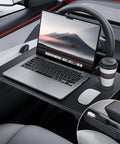2 In 1 Car Steering Wheel Desk Tray And Seat Gap Filler Organizer Foldable Carbon Fiber Look Table For Laptop Meals And Writing On Standard Round Steering Wheels