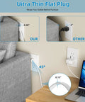 In-Wall Cable Management Kit With Recessed Outlet Box For Wall Mounted TV showing ultra-thin plug behind sofa and desk