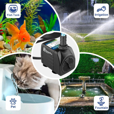 2-Pack 550 GPH Dope Submersible Fountain Pumps Ultra Quiet With 4 Nozzles used in fish tank, irrigation, pet water, fountain