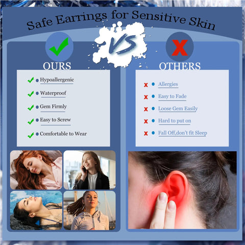 16 Pairs Cartilage Flat Back Stud Earrings Set for Women, Hypoallergenic CZ Sparkle, Tiny Ball and Flat Dot Designs, Gold Plated, Silver Plated, or Black Tone, Wear Solo or Layer Across Multiple Piercings; safe earrings graphic