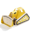 Sweet Wooden Bulldozer Model Kit For Kids Diy Construction Truck Toy Build And Play positioned at an angle with yellow and wood colors.
