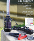 Rock Solid 12V DC Submersible Water Pump Delivering 1100GPH Flow And 16FT Lift With 6.6FT Hose Plus Grip Clamps on display.