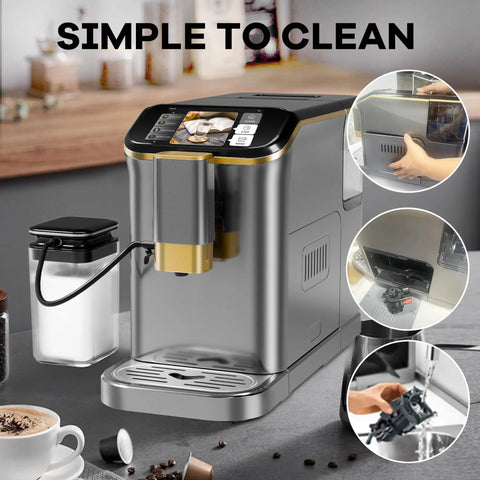 Super Automatic Espresso Machine With 20 Bar Pressure Pump And Built In Burr Grinder For Smooth Daily Grinds features easy cleaning and maintenance.