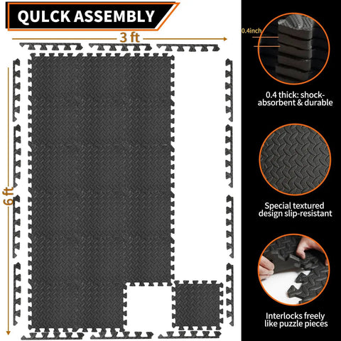 Interlocking EVA Foam Gym Mats Set 18 Pieces For Home Gym And Garage, 12.6 By 12.6 Inch Puzzle Floor Tiles with anti-slip surface