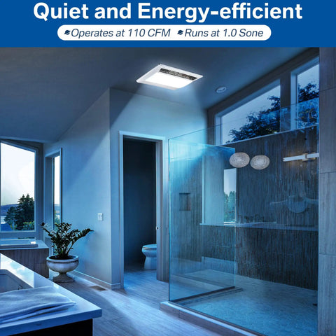 Whisper Quiet Bathroom Exhaust Fan With 15W LED Light, 110 CFM Ventilation in modern bathroom, ceiling mounted