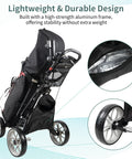 Heavy Duty Aluminum Golf Push Cart With No Fuss Quick Release Fold Build And Low Drag Eva Wheels For Easy Rolling Down The Fairway Dark Gray Edition, showcasing the durable aluminum frame and EVA wheels.