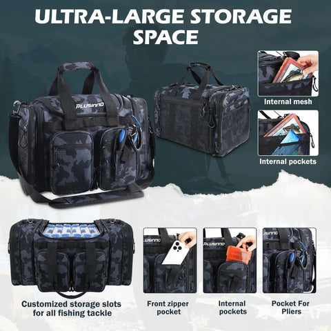 Expandable Fishing Tackle Bag With Zip Expandable Design Water Resistant Shoulder Bag featuring internal pockets and storage slots