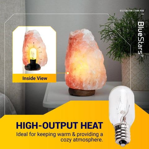 E12 T20 Salt Lamp Bulb 120V 15W Warm White 2700K Dimmable Brightens Any Space in a Himalayan Salt Lamp