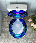 Toilet Seat Round Resin for Bathroom with vibrant nature design featuring a waterfall and moon, viewed from above.