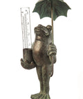 Garden Frog Statue With Umbrella Glass Rain Gauge Weather Station for Outdoor Decor Bright Green 18 Inches Tall with 5 Inch Rain Capacity Easy to Read and Great for Irrigation Monitoring
