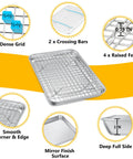 Stainless Steel Toaster Oven Pan With Rack Set Durable 9 Inch Baking Tray and Grid Cooling Rack features and dimensions.
