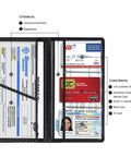 Slick Carbon Fiber Black Car Registration And Insurance Card Holder With Fast Flip Clear Window displaying 3 pockets and 3 card slots.