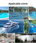 Various scenes showcasing the Rock Solid Aluminum Pool Safety Hook With 3.3 Foot Telescopic Pole for swimming and rescue.