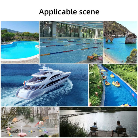 Various scenes showcasing the Rock Solid Aluminum Pool Safety Hook With 3.3 Foot Telescopic Pole for swimming and rescue.