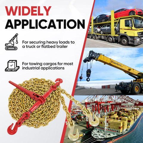 Two Pack Ratchet Chain Load Binder Set With Quarter Inch To Five Sixteenths Inch 12 Foot G80 Heavy Duty Chain, application examples