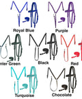 Various colors of Nylon Padded Equestrian Browband Headstall With Reins And Breast Collar Set For Horse, Full Turquoise shown