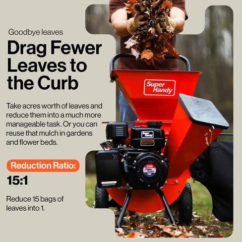 Heavy Duty Wood Chipper Shredder Mulcher 7HP 3 Inch Capacity 3 In 1 Multi Function Yard Debris Crusher With Side Chute and leaf attachment