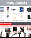 Widely compatible devices list for Tough Car Power Inverter Converts 12V DC To 110V AC featuring USB C and USB A fast charging ports.
