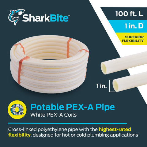 1 Inch White PEX A Flexible Water Tubing 100 Foot Roll for Potable Plumbing Easy Install Around Corners Fewer Fittings and Leaks