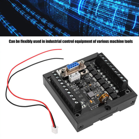 FX1N 20MT Programmable Controller PLC Module Regulator Board For Industrial DC24V, Pro Grade High Speed Pulse Inputs C235 C251, Y0 Y1 10K Pulse Output, Compatible With FX1N Series, Anti Interference Design Built To Last In Harsh Environments. black PLC module with DB9 port and wiring