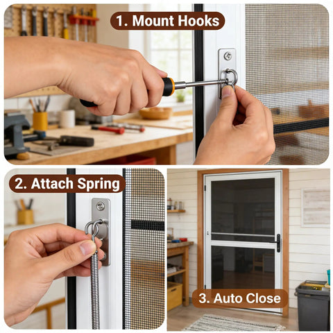 Installing V6 Door Spring For Screen Door Sixteen Inches Long Half Inch Wire Diameter Galvanized Steel Closure Spring