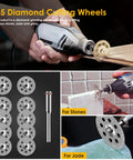 Rotary tool 44pc cutting wheel set with 6 HSS blades, 20 resin discs, 10 diamond wheels and 2 screwdrivers