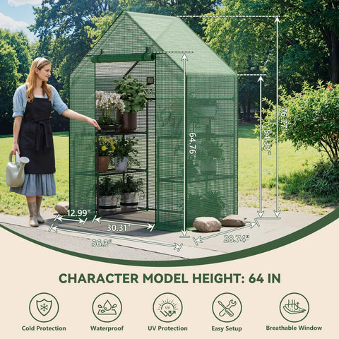 Outdoor Walk In Greenhouse With Three Tiers And Four Shelves, Heavy Duty PE Cover, Easy Setup No Tools Needed Detach Design, Ideal For Garden Or Backyard Growers, A Compact Yet Sturdy Shelter For Plants All Season