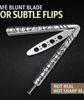Balisong Trainer Knife Safe Practice Blade With Sure Spring Latch, silver skull pattern handles, unsharpened full metal dull trick toy