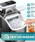 Countertop Ice Maker Machine With External Water Tank in use, showing ice scoop and open lid, black, ice cubes visible
