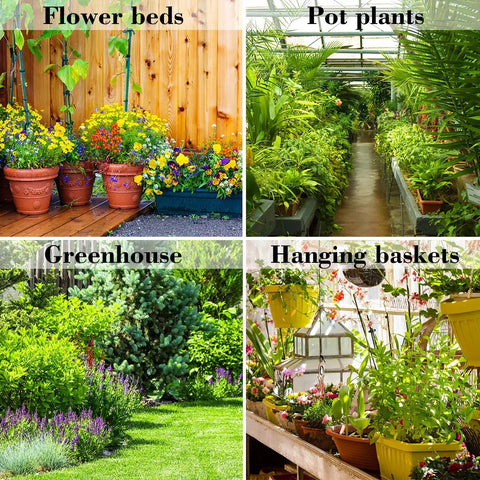 Flower beds, pot plants, greenhouse, and hanging baskets for All In One 100 Ft Drip Irrigation Kit For Garden And Lawn With 50 Ft Main Tubing.