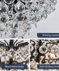 Close-up of Chrome Modern Pendant Chandelier With Crystal Raindrop Lighting For Dining Room Living Room Bedroom And Bathroom