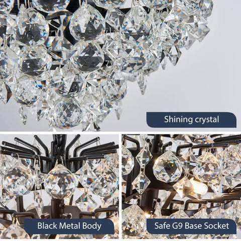 Close-up of Chrome Modern Pendant Chandelier With Crystal Raindrop Lighting For Dining Room Living Room Bedroom And Bathroom