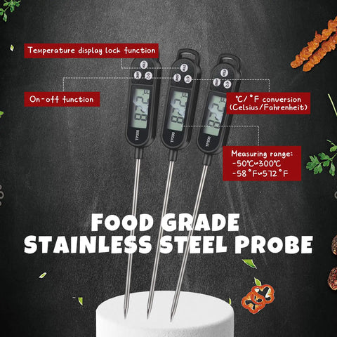 6 Pack Instant Read Meat Thermometer Set With Long 9.65 Inch Probes Digital Waterproof Kitchen Thermometer For BBQ Grilling And Cooking, stainless steel