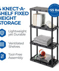 Go To Light Duty Storage Shelves With Ventilated 4 Shelf Rack For Home Garage Basement And Laundry Connects With Multiple Units For Expansive Organization Sturdy Black Shelving Unit For Flexible Storage, 12 x 24 x 48 in