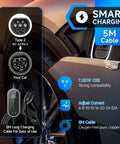 Type 2 Ev Charging Cable With Adjustable Amperage 6 To 32 Amps For Seven Point Two KW Home Wallboxes displayed with a 5M cord.