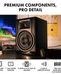 BX5BT 5 Inch Desktop Studio Monitor Speakers With DSP and Bluetooth App Control, 240W Bi-Amped on desk with audio gear