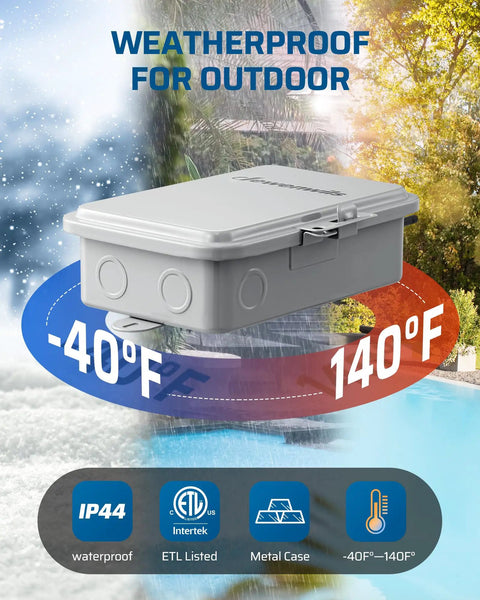 Heavy Duty Pool Pump Timer Switch Built Tough 2HP 40A 120 277VAC 24 Hour Programmable On Off For Pool Spa Motor ETL Listed Outdoor Indoor Weatherproof with weatherproof casing and temperature range display