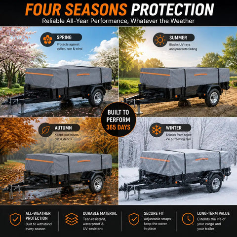 Rock Hard 5X8 Utility Trailer Cover Built Tough With Heavy Duty 420D Waterproof Polyester Cargo Tarp Windproof Weather Shield For Single Tandem Axle Trailers