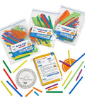 AngLegs Classroom Set With 30 Protractors And Geometry Manipulatives For Hands-On Learning, colorful pieces and activity cards
