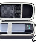 Black hard EVA travel case for USB-C power banks, open view showing mesh pocket, fits Anker Portable Chargers 737 735 736 717.