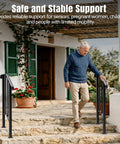Black 2 Step Outdoor Handrails Built Like A Tank Wrought Iron Stair Railing Pair No Sweat Setup Kit For Deck Porch Patio Concrete, supporting a senior navigating steps.