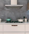 Installed Leather Furniture Handles Set Two Pieces Cognac Leather Drawer Pulls on kitchen cabinets, modern industrial style