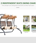 Double Seat Outdoor Patio Swing With Removable Canopy And Cup Holders, Perfect For Porch Or Garden And Poolside Hangouts shown