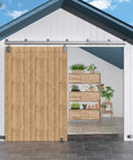 12 Ft Heavy Duty Exterior Barn Door Hardware Kit For Outdoor Use, Box Rail System With 450 Lb Capacity, Silver Finish, Installed on Garage