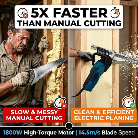 Heavy Duty Foam Planer Saw Works Like A Charm For Open Closed Cell Insulation Trimming With 1800W Motor cutting foam cleanly.