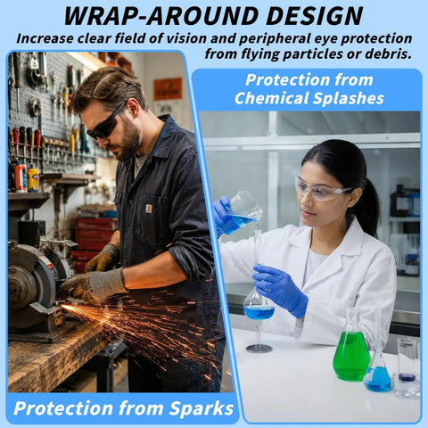 One Hundred Ten Pairs Bulk Safety Glasses Made For The Crew Featuring Ansi Z Eight Seven Point One Approval With Scratch Proof Clear Lenses Delivering No Nonsense Jobsite Eye Protection All Day Long with wrap-around design for protection from sparks and chemical splashes.