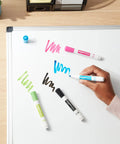 Top Shelf Dry Erase Whiteboard Markers Featuring Slick Chisel Tips And Seriously Low Odor Ink In A Vibrant 12 Pack Assortment used on a whiteboard.